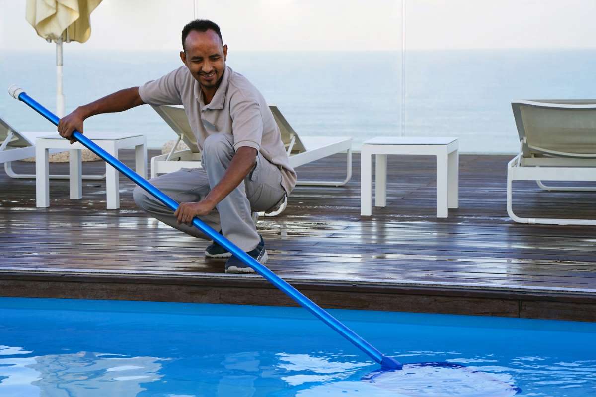 Pool service employees working a residential route — compensation, recognition, and retention practices that keep techs